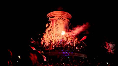 Demonstrators take part in a rally against the far right following the announcement of the first round of results in the French parliamentary elections.